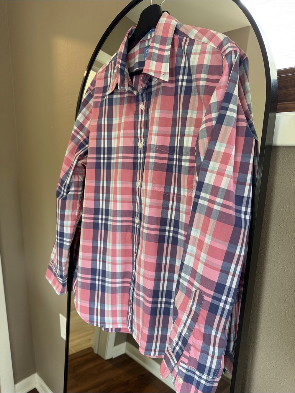 J. Crew Men's Pink & Blue Plaid Button-Down Shirt